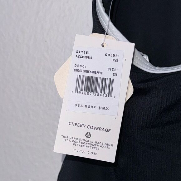 RVCA BINDED SOLID CHEEKY SEAT T-BACK ONE PIECE SWIMSUIT SIZE Small - Picture 9 of 10